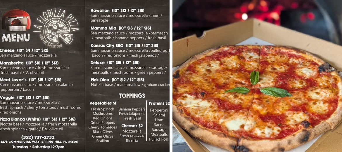 La Florizza Pizza Menu